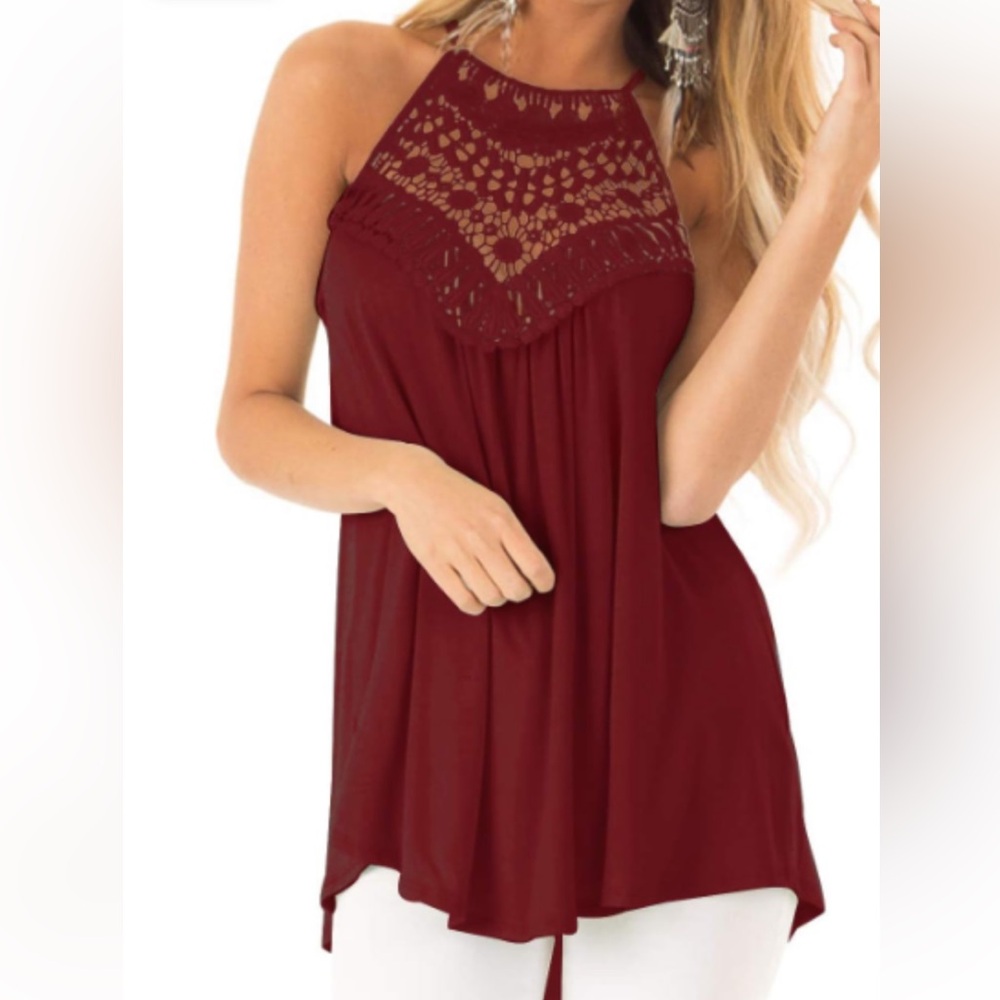 NWT Sleeveless Lace Crochet Halter Top, Size L